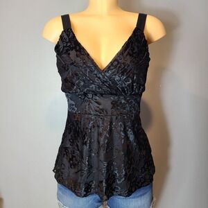 Y2K Womens Velvet Burnout Babydoll Top Sz Small Whimsigoth Fairy Grunge Black